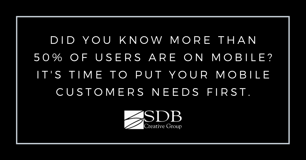 SDBCreative's tweet photo. Did you know more than 50% of users are on mobile? It's time to put your mobile customers needs first. Don't know where to start? Go to our website then contact us today to get started on being a mobile friendly company. https://t.co/6iyVx3YtgU https://t.co/hUsHvOvOTA