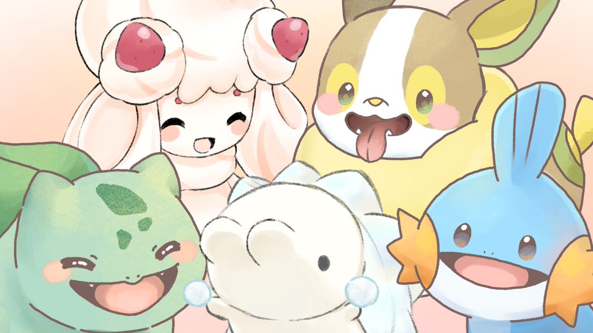yamper tongue pokemon (creature) open mouth no humans closed eyes smile fangs  illustration images