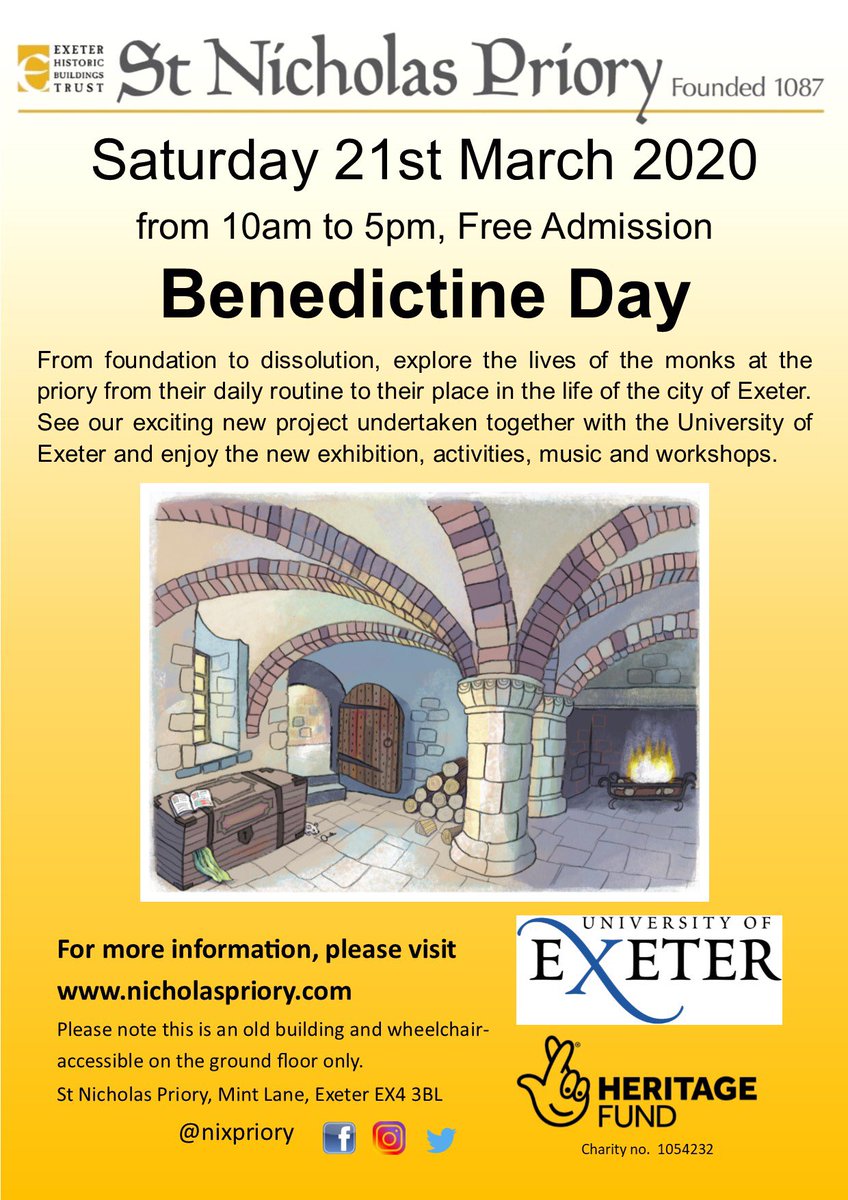 nixpriory's tweet image. March 21st: we’ll have refreshments, activities and a brand new exhibition to show you on our Benedictine Day! 
Come along for #familyfriendly fun and to learn about life in Exeter’s oldest building!
@visitexeter #exploringexeter @BoostExeter @Devon_Hour @UniofExeter