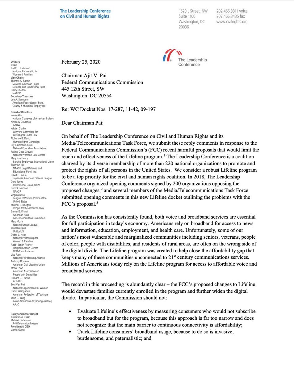 Screenshot of page 1 of our comment to the FCC about its proposed changes to the Lifeline program. The full text of the letter can be found at the link in the original tweet.