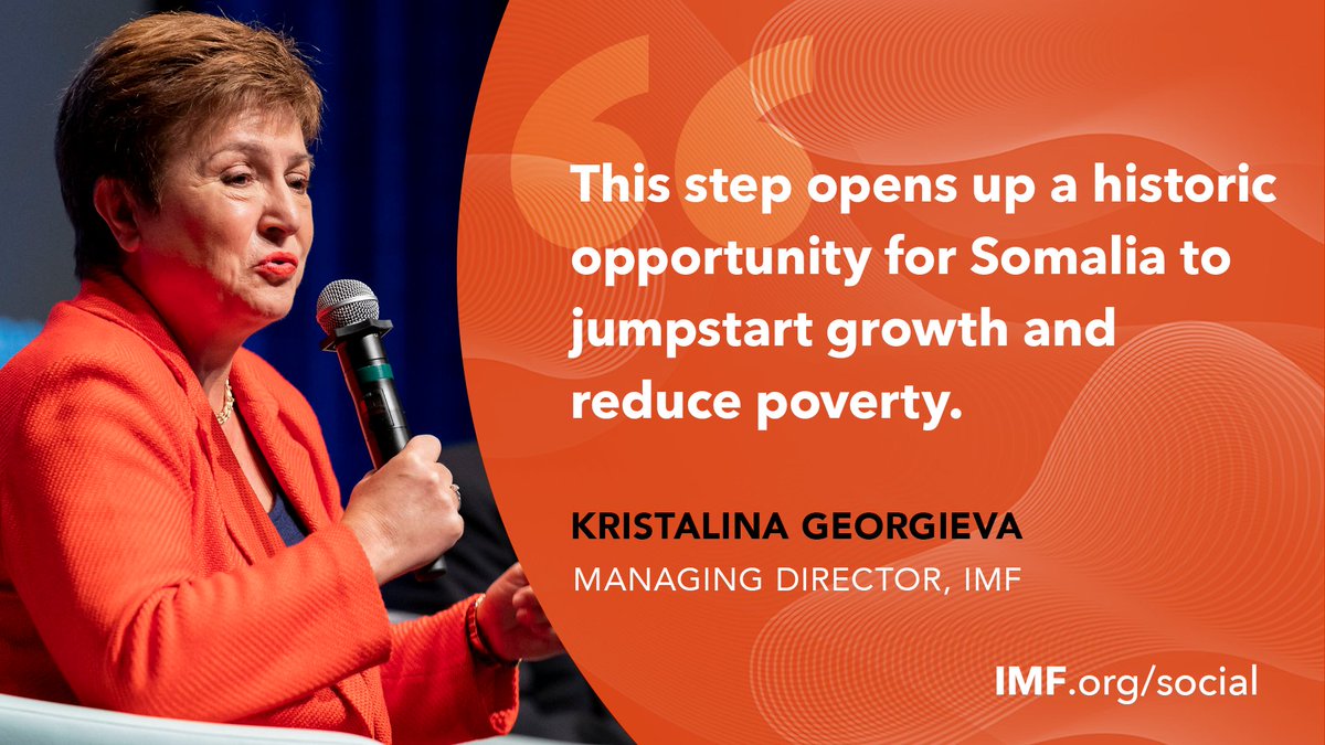 IMFNews's tweet photo. .@KGeorgieva: More than 100 countries—including low-income countries—have agreed to contribute the money IMF needs to provide debt relief to #Somalia. https://t.co/nSSsj8UJwF https://t.co/NPIOptt2s2