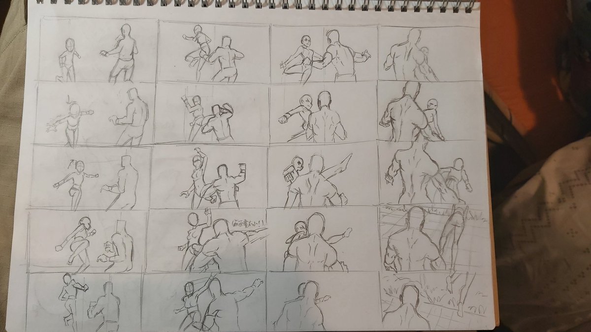 今日はマギのアクションシーンを模写した。パソコンがあったらソフトの中で描いて、前後の絵の差を見ることができるが、仕方ないね。その代わり、矢印や他の記号で、運動の軌跡などメモした。こんなことしないと何かあんまり意味がないねこの練習は。一連の絵を模写する場合前後のポーズの変化も大事