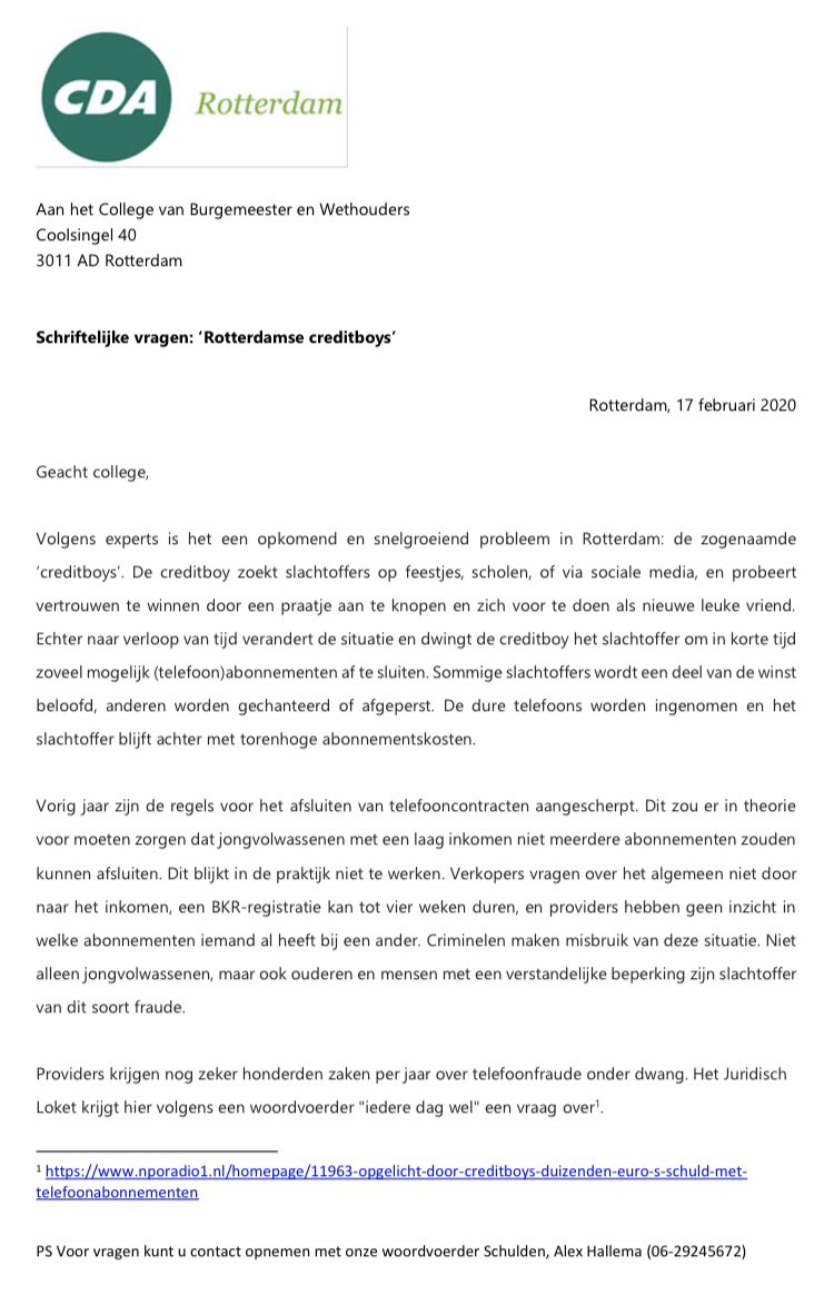 AlexHallema's tweet photo. Vorige week sprak ik diverse Rotterdamse instanties, stichtingen en jongeren. Ik besprak hoe jongeren met geld om gaan, maar werd ook gewezen op opkomst van ‘creditboys’. Daarom schriftelijke vragen aan @College010 over deze zorgelijke ontwikkeling! #CDARotterdam #maakhetverschil https://t.co/zTGK7R1Aui