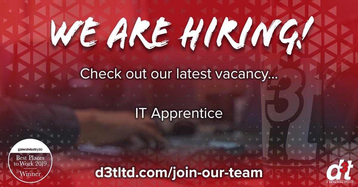 d3tLtd's tweet image. We have an exciting opportunity for an IT Apprentice to join our growing team! To find out how to apply, follow the link for more details... buff.ly/3catbLe  #GoTeam #KWSfamily #GameDev #GameDevJobs #ITJobs #Recruiting