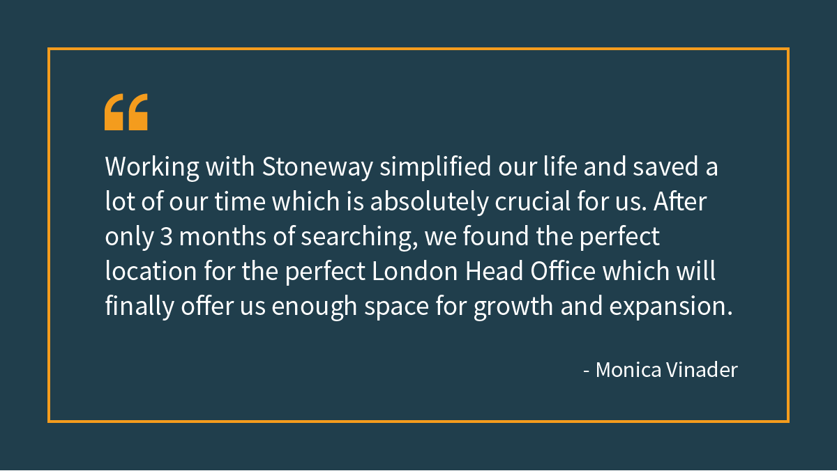 StonewayRE's tweet photo. Leave the hard work to us! Let us manage your company's office relocation while you focus on more important business needs.

@MonicaVinader 
#testimonial #commercialrealestate #officespace #London https://t.co/RR9fsWUW4N