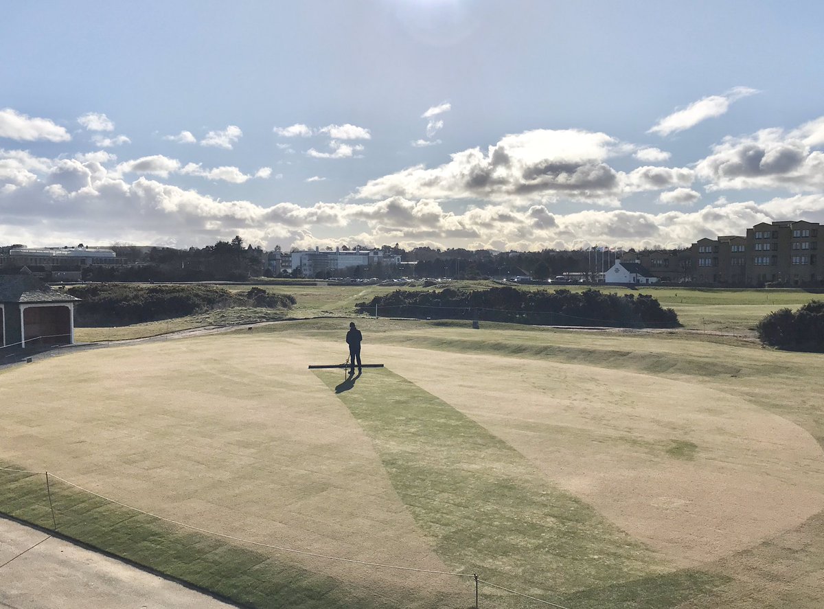 The newly constructed putting green area <a href="/TheHomeofGolf/">St Andrews Links</a> receiving its first app of <a href="/Hughkingsand/">Hughkingsand</a> this afternoon ☀️☀️#aftercare #newcourse