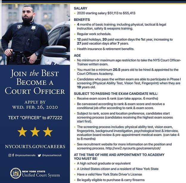 WorkingHawks's tweet photo. Today is the day!!! The registration period for the New York State Court Officer – Trainee Exam closes tonight at 11:59pm. Don’t miss your opportunity! #HireAHawk #TheHilbertDifference https://t.co/LTxeCXIDZ6