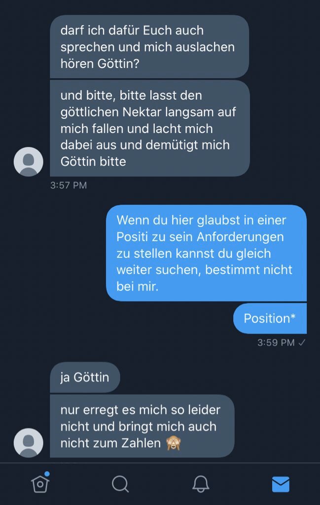 GeldherrinAlly's tweet photo. So, ein kleines Beispiel wie man es NICHT macht

er hat Tribut gezahlt wurde aber geblockt weil er Anforderungen gestellt hat. Ich bin nicht hier um euch aufzugeilen damit ihr zahlt, entweder ihr zahlt weil ihr es wollt oder ihr werdet geblockt, simple 🤷‍♀️ https://t.co/UU0wWhJvT2
