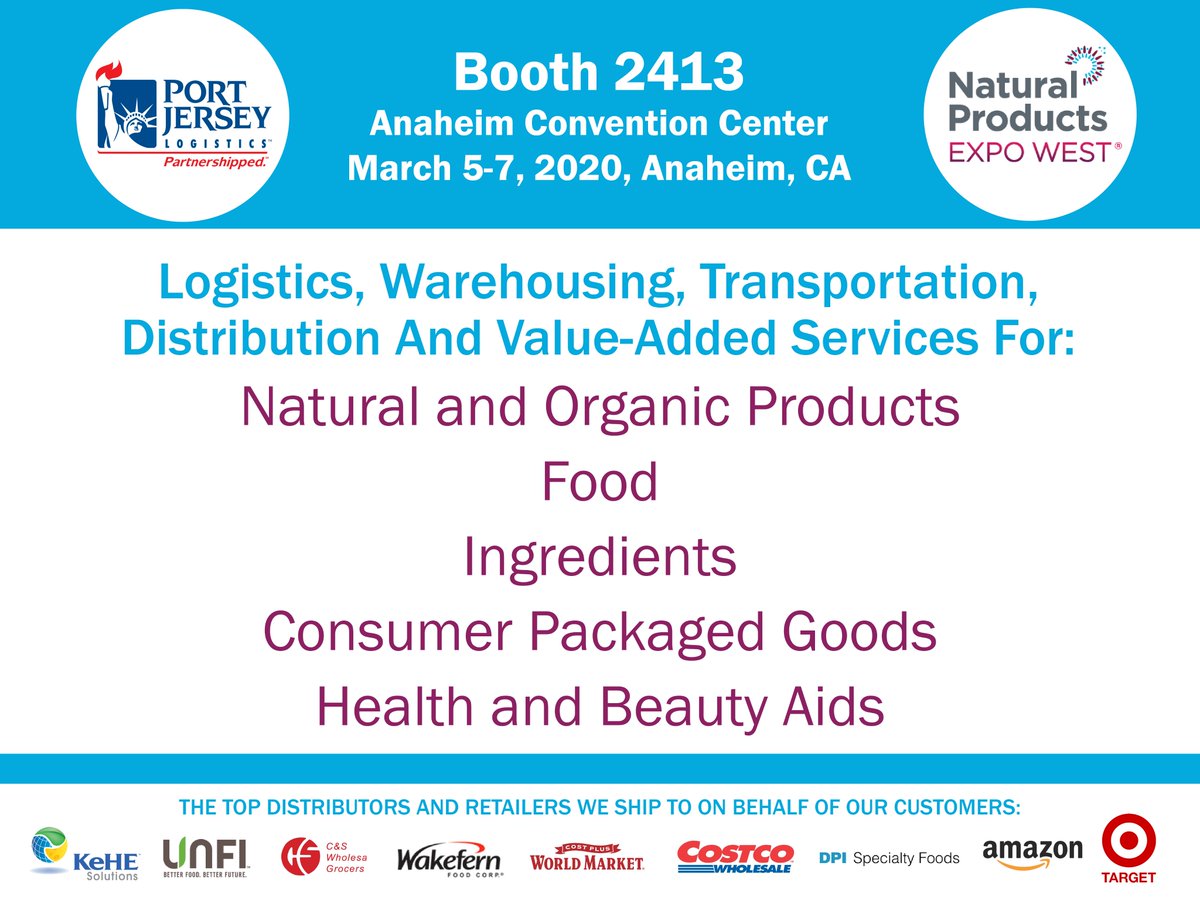 portjersey's tweet image. Searching for #warehousing and #transportation for your #natural and #organic #products? Visit us at Booth 2413 during Expo West. We know your customers, we know their order requirements, and we know how to store and ship your products so you can focus on growing your business.