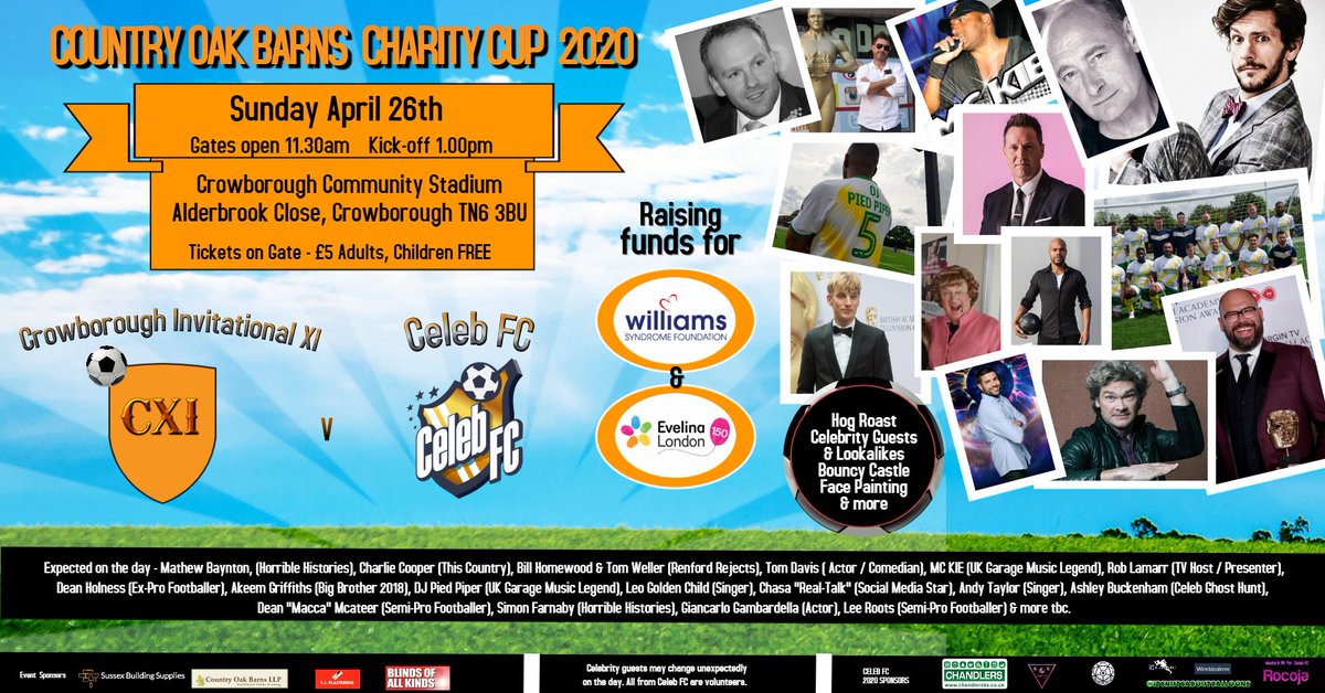 Celeb_FC's tweet photo. What are YOU doing in April? - We are #Fundraising in #Sussex for @WSF_UK &amp; @EvelinaLondon - Come along &amp; have a great day with us &amp; @realmatbaynton @1MC_KIE @BigTomD @DJPiedPiper @charliecooper11 &amp; many More #CharityFootball https://t.co/ydsuEtGFAB