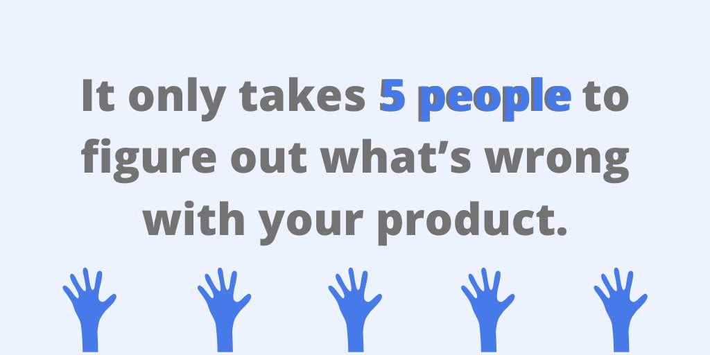 With just 5 people, you can uncover the majority of the bugs, misconceptions, and issues with your product.
#saas #ux #uxresearch #userexperience  #usability #webdevelopment #userresearch #uxlife #uxdesign #learningux #productmanager #productdevelopment playbookux.com/7-tips-to-win-…