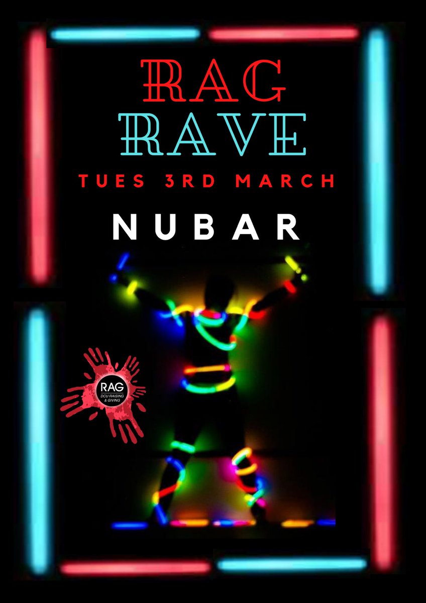DCURAG's tweet photo. // RAG RAVE 2020 //

NuBar Tuesday 3rd of March 

- Glow sticks
- Glow Paint 
- World Records 
- THEME: RED OR BLUE CLOTHES (or both if you’re an overachiever) 
- Buckets to DONATE DONATE DONATE 

#RAGWEEK2020 https://t.co/3vDjd303Oz