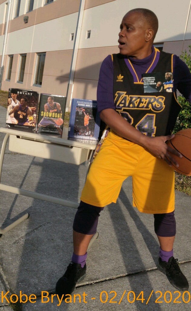 Angela Riley-Maxwel dressed as basket ball legend Kobe Bryant 