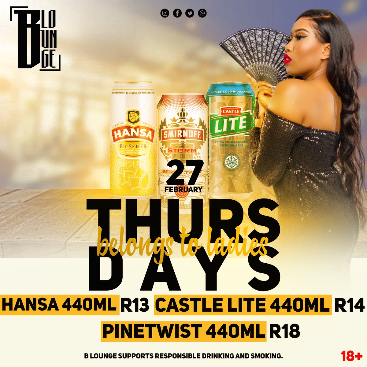 BloungeM's tweet photo. Thursday Belongs To The Ladies Ryt @hansapilsener @SmirnoffSA @castlelitesa 

#PSF2020
#WeLoveBloungeMfidikwe https://t.co/3GjGegtK2l