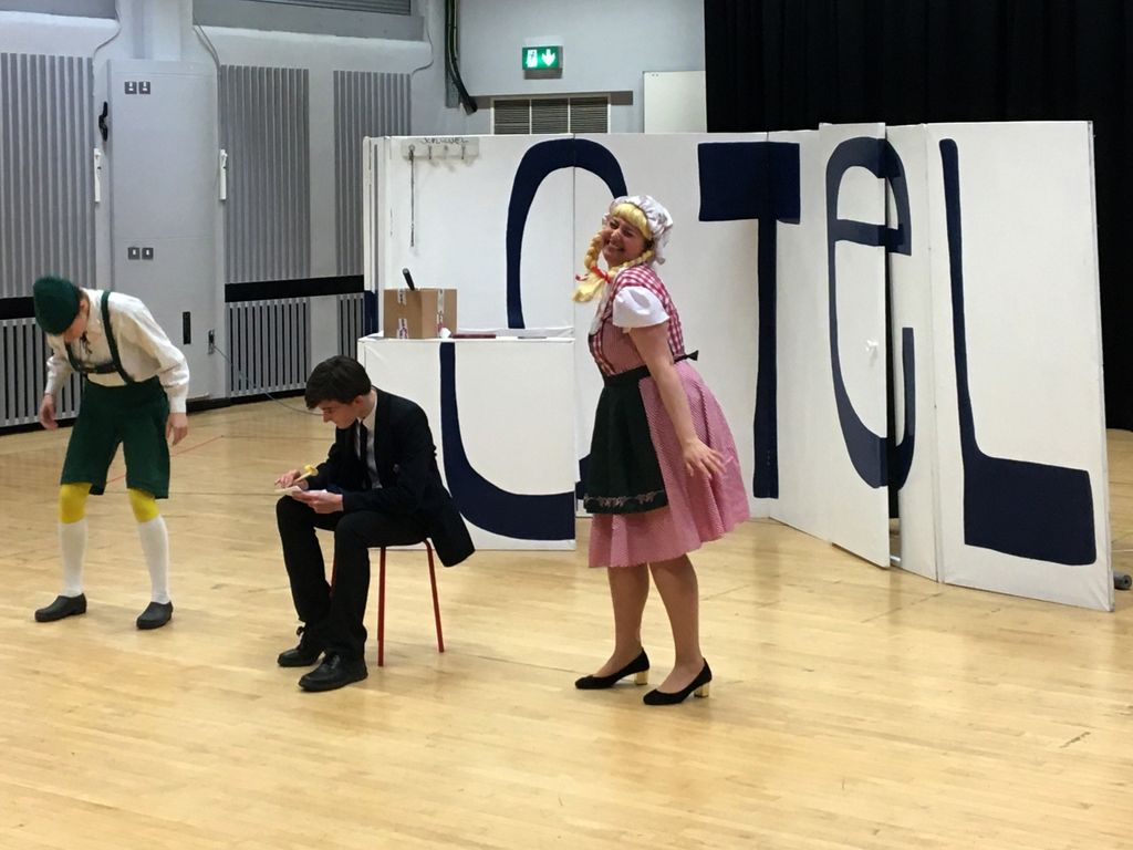 RGSGuildford's tweet photo. #RGSMFL #RGSDrama Thanks, as always, to @OnattiProdsLtd for a hugely entertaining and accessible play, das schlimmste Hotel, the worst hotel. https://t.co/xpsx2AjKyB