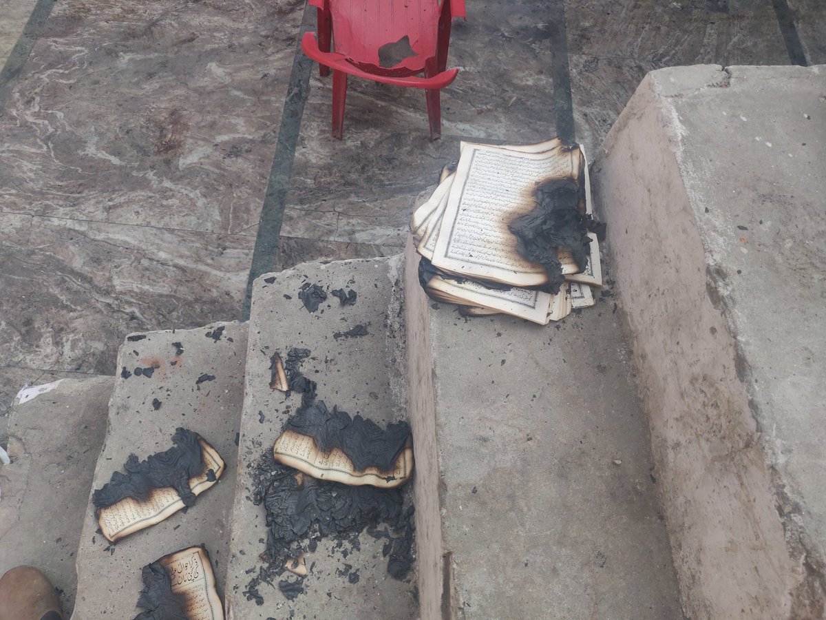 khanthefatima's tweet photo. Masjid vandalised and torched in #Mustafabad. Remnants. https://t.co/xBxPvEi4Dn