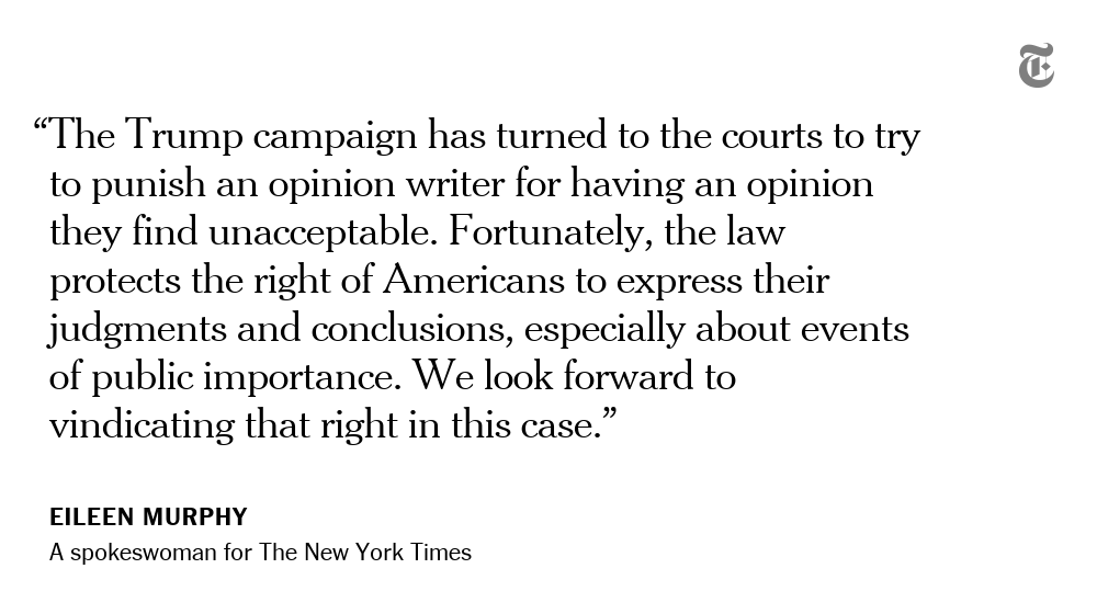 President Trump's re-election campaign is suing The New York Times over an essay published in the Opinion section in March 2019
nyti.ms/2T4Dw3Q