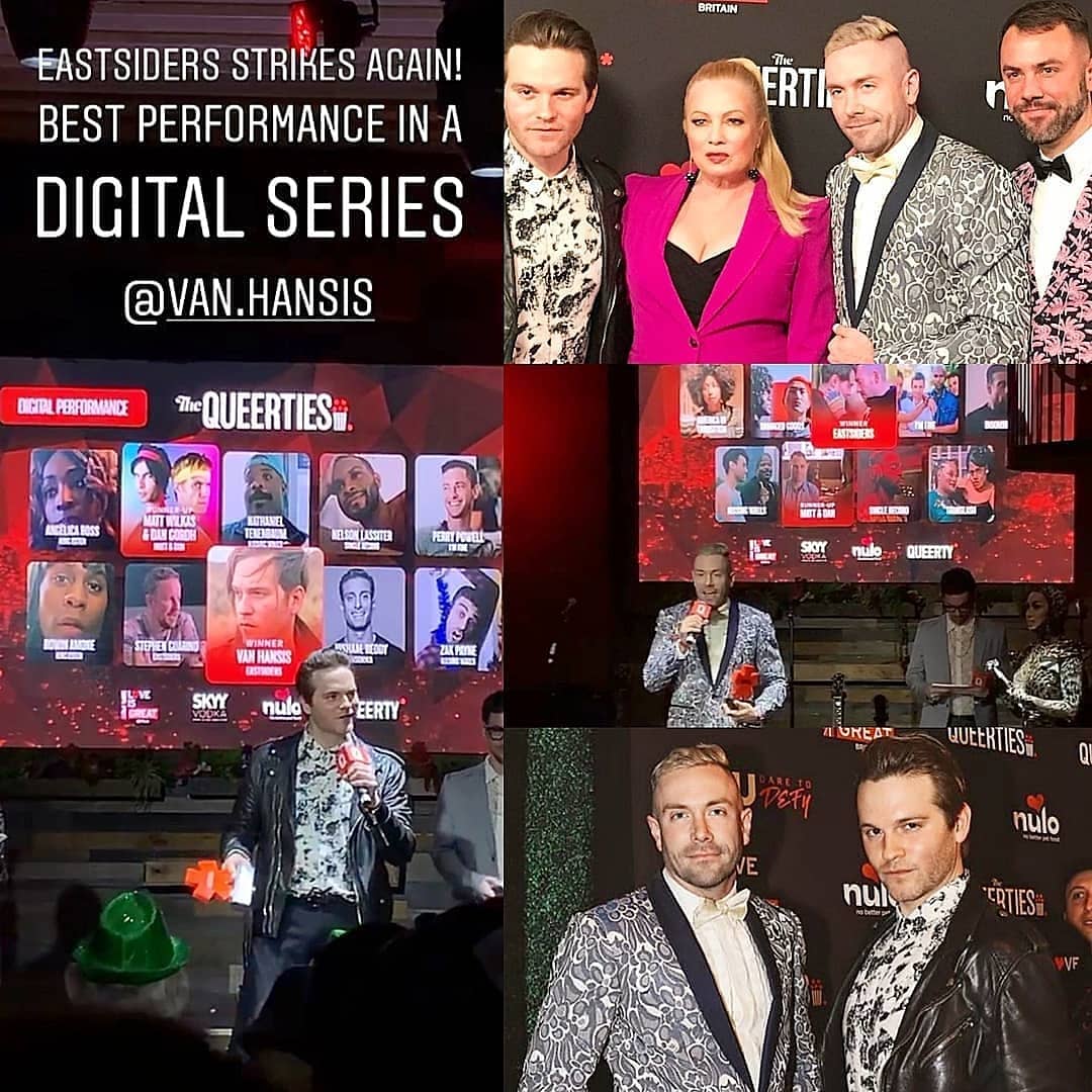 VannaiolaGabry's tweet photo. Lemme join the party in congratulating @EastSidersTV for winning best digital series and best performance with @van_hansis last night at the #Queerties ♥️
Bravo all around and thanks/credits to everyone who shared such great shots.
#EastSiders #VanHansis #KitWilliamson #lgbt https://t.co/wZwlvacKSR