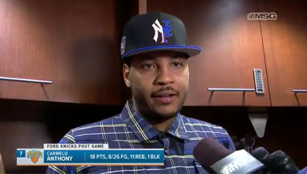 SNY on X: Melo has brought back the split Yankees/Mets hat. https