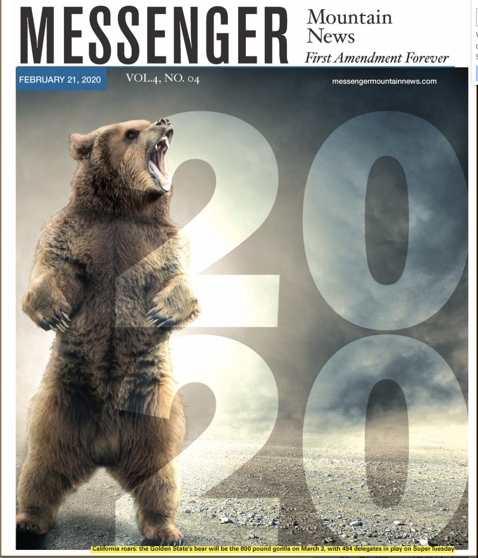 MessengerMedium's tweet photo. Are you ready for Super Tuesday? The California bear is roaring on the cover of our February 21 issue because in this presidential election cycle California voters have the power to make a real difference. Learn more about the upcoming election:
https://t.co/ECtcqfLM8v https://t.co/eoxaxv1t6N