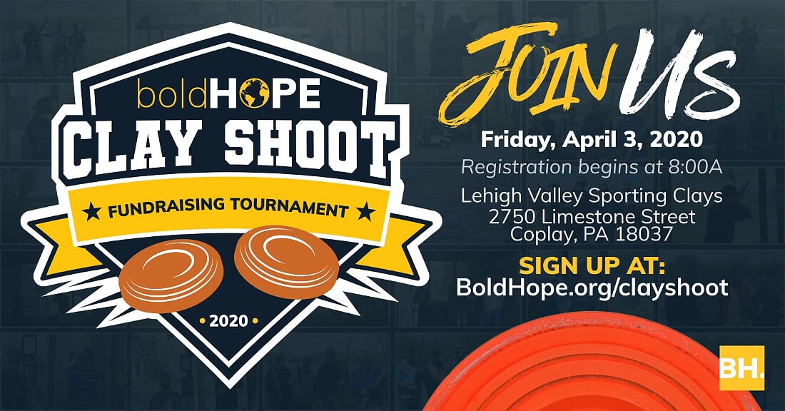 Please join us for our Clay Shoot Fundraising Tournament on April 3rd. Tickets are $150 per shooter. Go to boldhope.org/clayshoot for tickets.