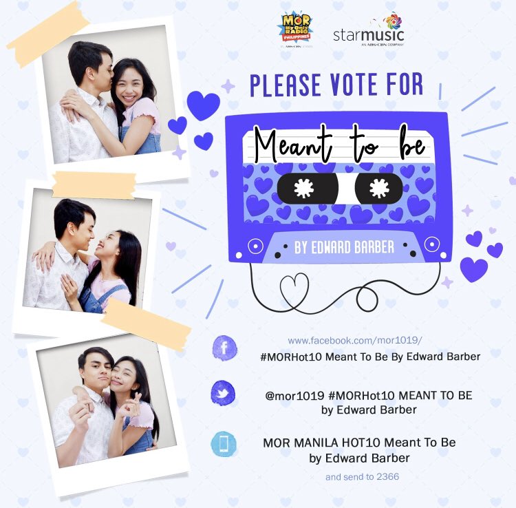 MAYWARDHAOFC's tweet image. Don’t forget that our goal this week is make sure that both songs of #MaymayEntrata and #EdwardBarber will make their debut on MOR daily countdown. 

Let’s focus on voting while waiting for their teleserye update. 

#MayWard