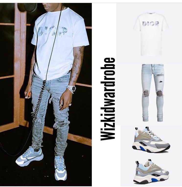 Wizkidwardrobe on X: G.O.A.T @wizkidayo Wore a Dior Off-White Compact  Cotton T-Shirt With Dior & Daniel Arsham Eroded Logo 3D Print  $590(N212,400) Animal Mx1 Print Jean $1,090(N392,400) Dior B22 Sneakers In  White