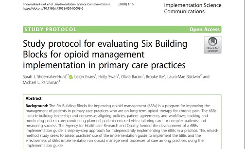 KPWaResearch's tweet photo. New paper on 6 Building Blocks program to improve #primarycare management of #opioid use in #ImplSciComms debut issue:  https://t.co/6KijRK6JOp

Kudos to authors, including @sarahjshoemaker of @abtassociates,@DrMParchman of @KPWaResearch  &amp; Laura-Baldwin of @uwfm. 

@ImplementSci https://t.co/nmDhTeeWnW