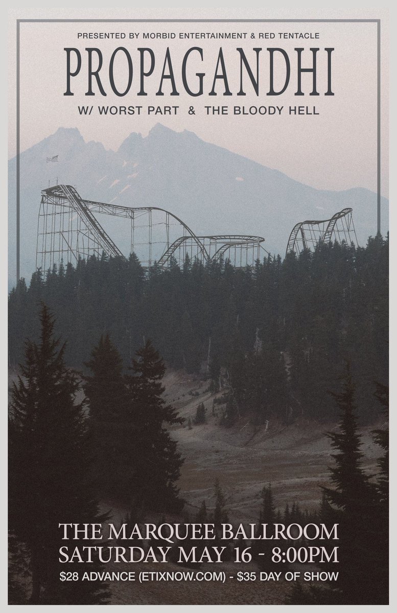 Red Tentacle (@redtentacle_) on Twitter photo Saturday, May 16th at The Marquee Ballroom: <a href="/propagandhi/">PROPAGANDHI</a>
with special guests Worst Part & The Bloody Hell.
Advance tickets on sale this Friday!
Join the event: facebook.com/events/5243775… Saturday, May 16th at The Marquee Ballroom: <a href="/propagandhi/">PROPAGANDHI</a>
with special guests Worst Part & The Bloody Hell.
Advance tickets on sale this Friday!
Join the event: facebook.com/events/5243775…