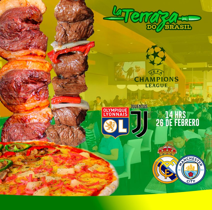 LaTerrazaDB's tweet photo. Estos son los partidos que podrás disfrutar hoy, en este miércoles de #ChampionsLeague, ¡Apoya a tu equipo en La Terraza Do Brasil! https://t.co/prJIdEqbcE