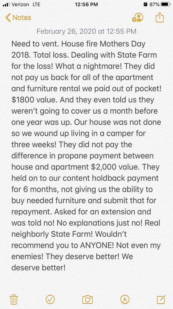 ninarn08's tweet photo. Venting!!! No one should have to fight for TWO YEARS to get money they paid out after a devestating, life altering house fire! #StateFarm is not really a good neighbor! Retweet and draw attention to the hypocrisy!!! https://t.co/8hO0kF6vcF