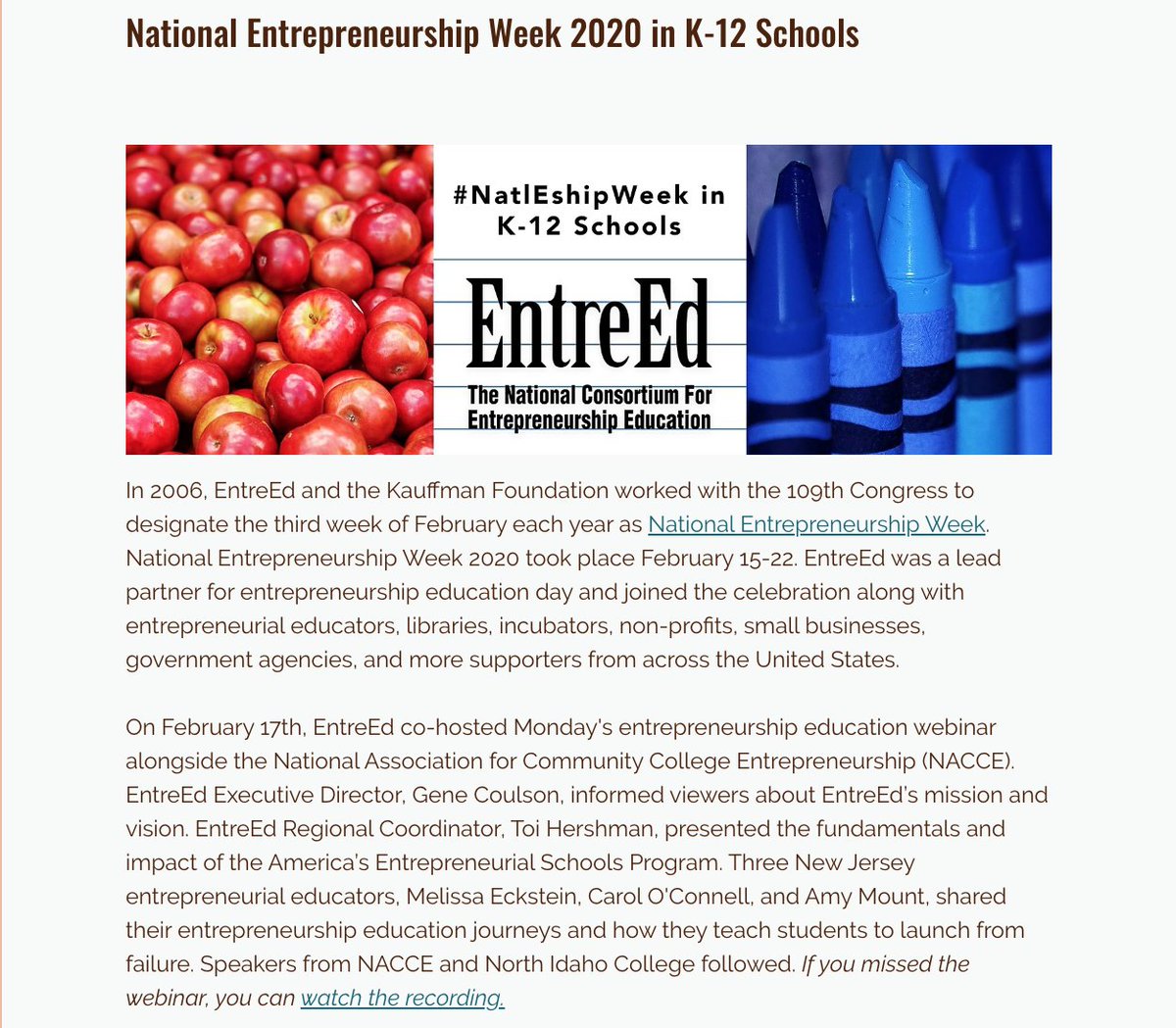 EntreEd (@entretalk) on Twitter photo Check out our latest blog post for a recap of National Entrepreneurship Week 2020's awesome events! entre-ed.org/post/national-… <a href="/NACCE/">NACCE</a> <a href="/EdVGroup/">The EdVenture Group</a> <a href="/NCRDorg/">National Center for Resource Development</a> <a href="/NatlEshipweek/">NatlEshipWeek™</a> <a href="/ARCgov/">Appalachian Regional Commission</a> <a href="/vhoward2115/">Tori Howard</a> @MBACommLab <a href="/MaryBAustin/">Mary B. Austin Elementary</a> <a href="/MelissaEckstei6/">Melissa Eckstein</a>
@msmrocks @carol_coconnell <a href="/gateway2careers/">Gateway2Careers</a> Check out our latest blog post for a recap of National Entrepreneurship Week 2020's awesome events! entre-ed.org/post/national-… <a href="/NACCE/">NACCE</a> <a href="/EdVGroup/">The EdVenture Group</a> <a href="/NCRDorg/">National Center for Resource Development</a> <a href="/NatlEshipweek/">NatlEshipWeek™</a> <a href="/ARCgov/">Appalachian Regional Commission</a> <a href="/vhoward2115/">Tori Howard</a> @MBACommLab <a href="/MaryBAustin/">Mary B. Austin Elementary</a> <a href="/MelissaEckstei6/">Melissa Eckstein</a>
@msmrocks @carol_coconnell <a href="/gateway2careers/">Gateway2Careers</a>