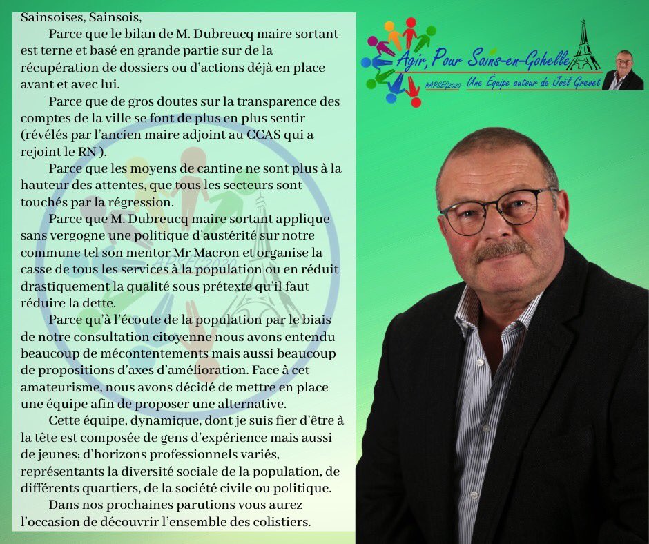 AgirPourSains's tweet photo. Agir pour Sains-en-Gohelle, vos colistiers se présentent.
#APSEG2020 #Municipales2020 https://t.co/S93yXTOczE