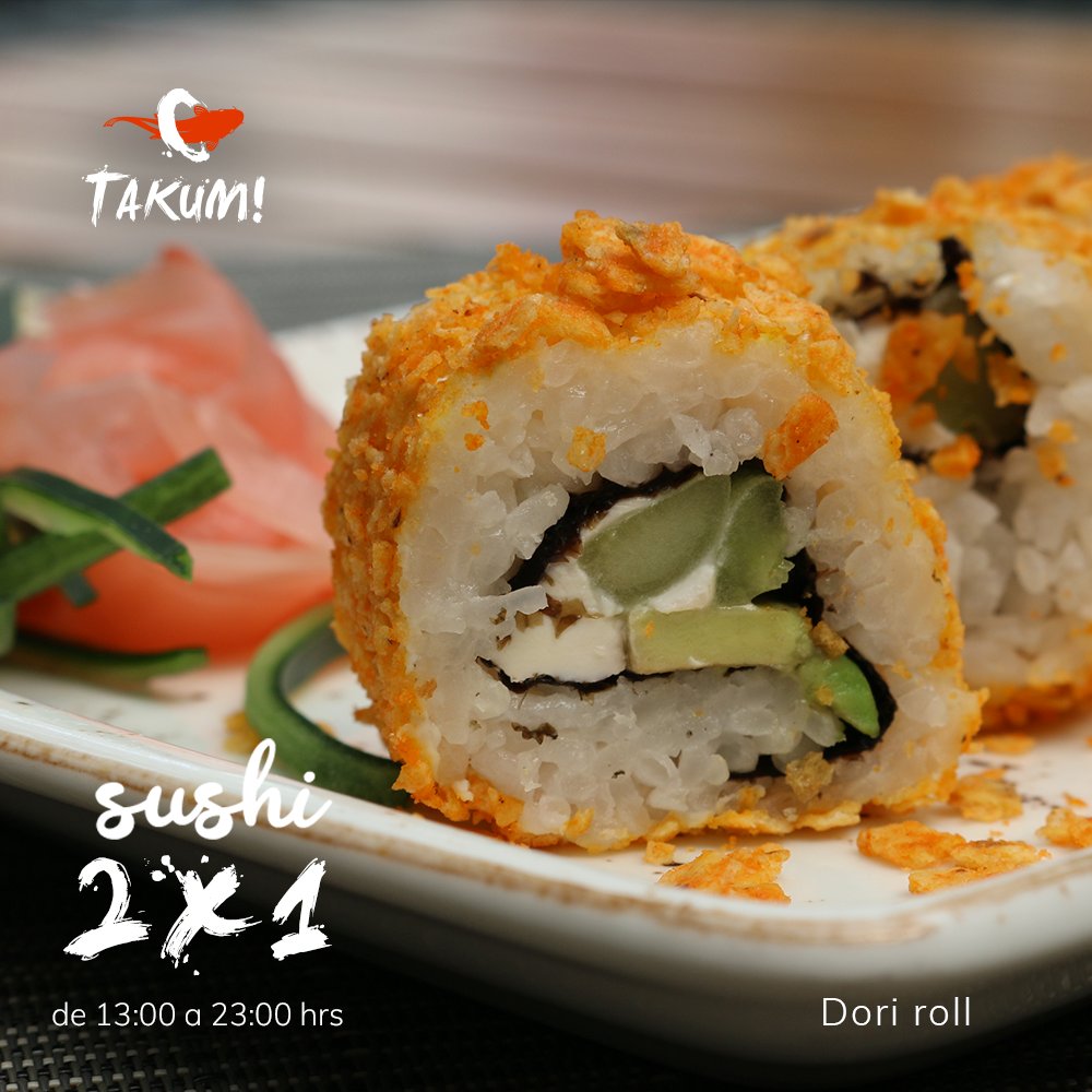 takumbjx's tweet photo. #𝗦𝗨𝗦𝗛𝗜 𝗧𝗔𝗞𝗨𝗠! 🍣 𝟮𝗫𝟭 🍣
Recuerda que hoy es día de comer tu rollo favorito y llevarte uno más gratis.
Conoce nuestro menú de rollos 👉 https://t.co/LFqOj3DLwK

Válido de 1:00 a 11:00 pm directamente en el restaurante. https://t.co/FdmtLK7hVz