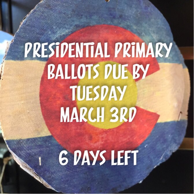 RandiMcCallian's tweet photo. #Colorado
Drop your ballot at one of your local ballot boxes - it’s too late to mail it 🗳
#coloradovotes
#presidentialprimary
#anyonebutBloomberg
#democracyisnotforsale
#copolitics https://t.co/rD616IaoqA