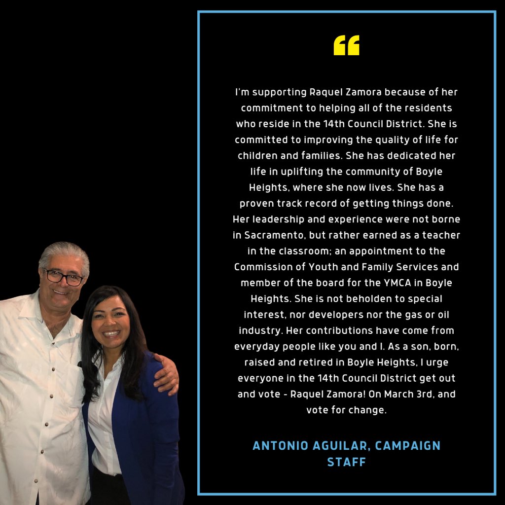 voteraquel's tweet photo. I'm proud to say I'm a true grassroots candidate because I thrive off the endorsements and testimony from constituents who can truly attest to my capabilities of representing District 14 in City Council.

Meet Antonio Aguilar and why I can say I am proud to have his support. https://t.co/C8dbE2yUCp