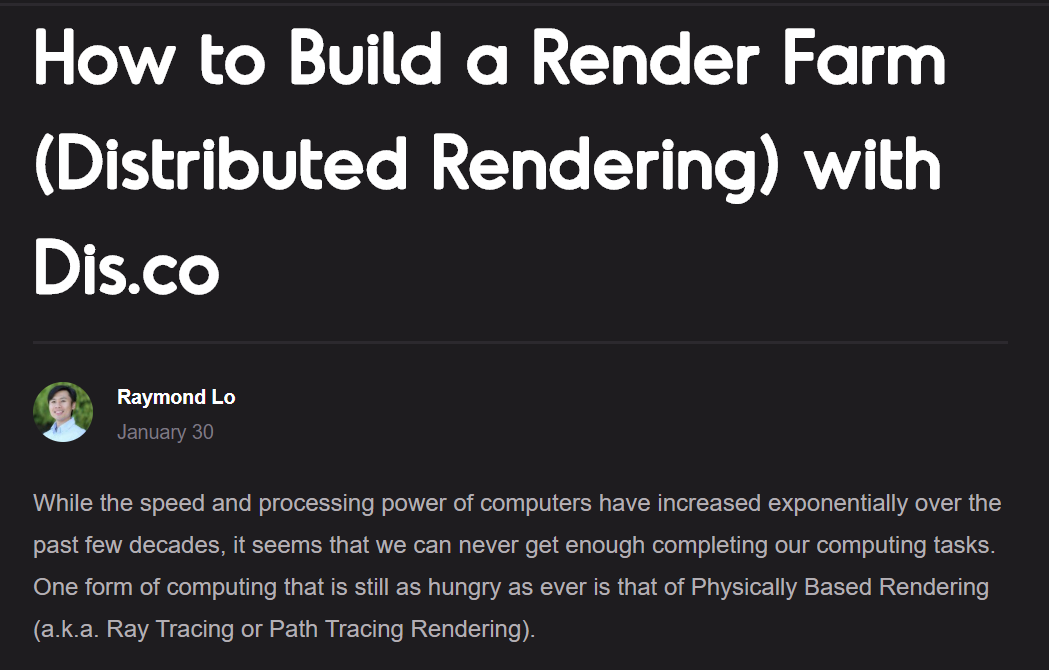 disco_compute's tweet photo. Learn how to leverage the power of #distributed #compute to build a #render farm with just 2 tools: https://t.co/0GVgZhzLLf and Packet. Read Part 1 of this 3-Part series on Distributed #rendering with https://t.co/0GVgZhzLLf at https://t.co/gQX7ZBwGDx
#computergenerated #Cloud https://t.co/uPpUYBzVdE