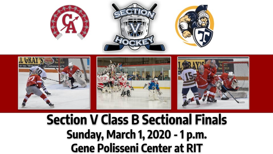 Section V Class B Finals - Bring home the block @CAbraveshockey!

🏒 CA Braves vs. Webster Thomas Titans
📅 Sunday, March 1
⏰ 1 p.m.
 📍  Gene Polisseni Center at RIT
 💲  Admission $5

#canandaiguaproud #onebravesfamily