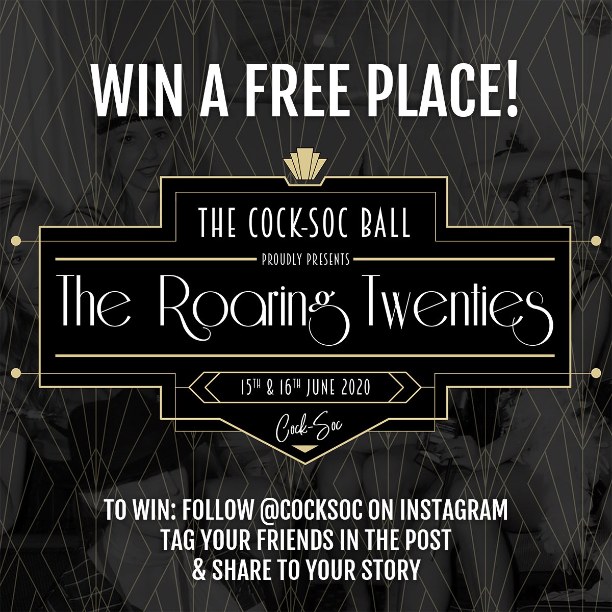 Cock_Soc's tweet photo. Listen up, bootleggers! Fancy winning FREE entry to Cock-Soc The Roaring Twenties? 🎩

Rumour has it there is going to be a huge lock in later this year... Head over to https://t.co/LcSTSpEeLg to enter 🙌

Tickets on sale: 4pm on Sunday 1st March https://t.co/OiIqJ38spR