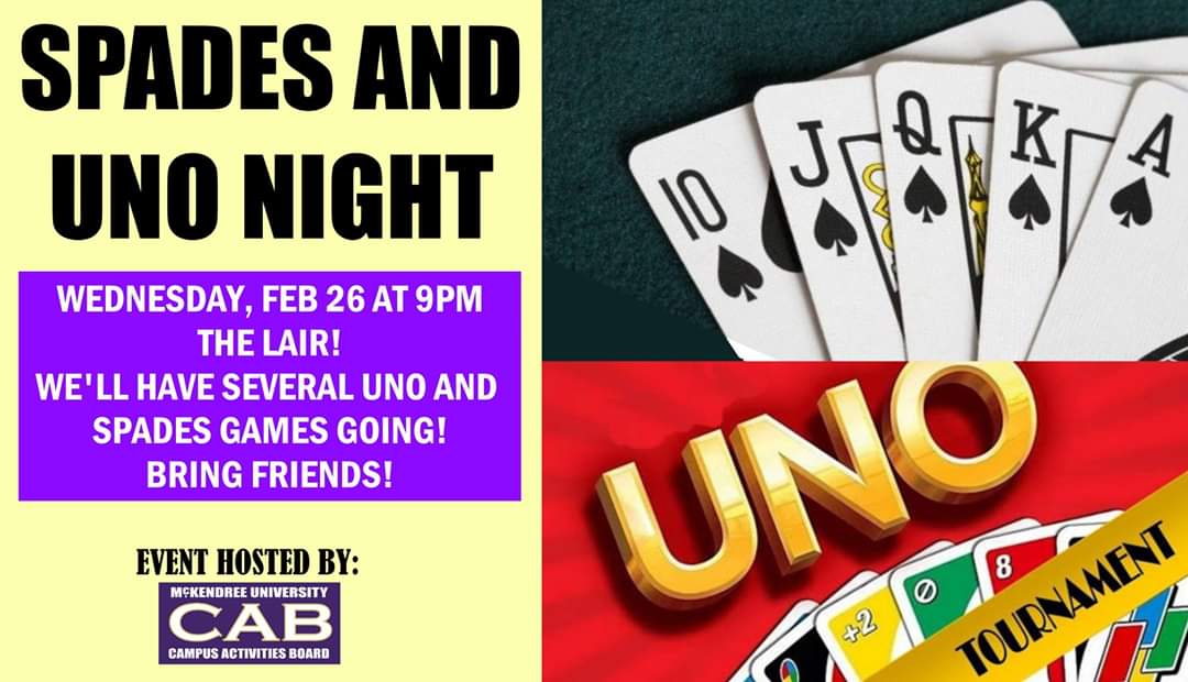 McKCAB's tweet photo. Spades and UNO tonight at the Lair! https://t.co/zWMjU7jzw0