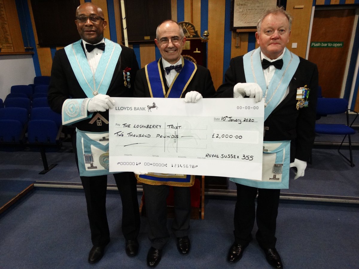 Trustee David Reed was delighted to receive a cheque for £2,000 from the Royal Sussex Lodge of Emulation No.355 <a href="/RoyalSussex355/">Royal Sussex Lodge of Emulation No.355</a> which meets in Swindon.  Many thanks to the outgoing master Bro Ian McCabe, and the incoming master  Bro Jason Edwards.