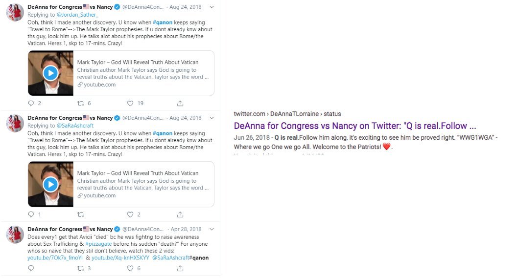 Trump this afternoon retweeted DeAnna Lorraine Tesoriero, one of the 29 current or former known 2020 congressional candidates who have embraced or given credence to QAnon. It is the 2nd time he has amplified her Twitter account.