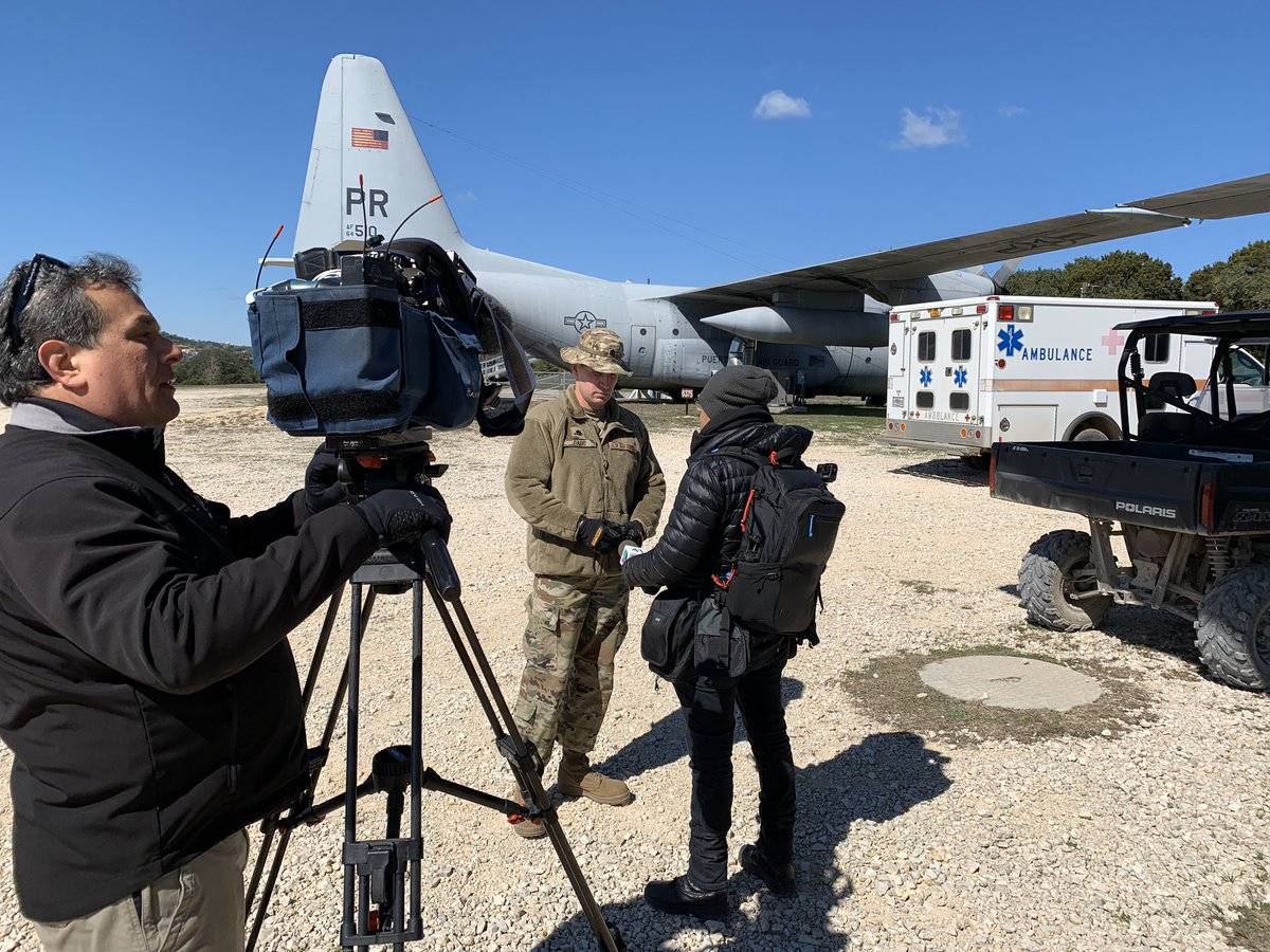 59_MDW's tweet photo. Media from Univision witness Air Force medical training in the Wide Area Virtual Environment simulator at Camp Bullis as Air Force medical professionals train for real world deployments. @UnivisionSATX #AFMedicine #WarriorMedic #59MDW https://t.co/ON5cvQHIDJ