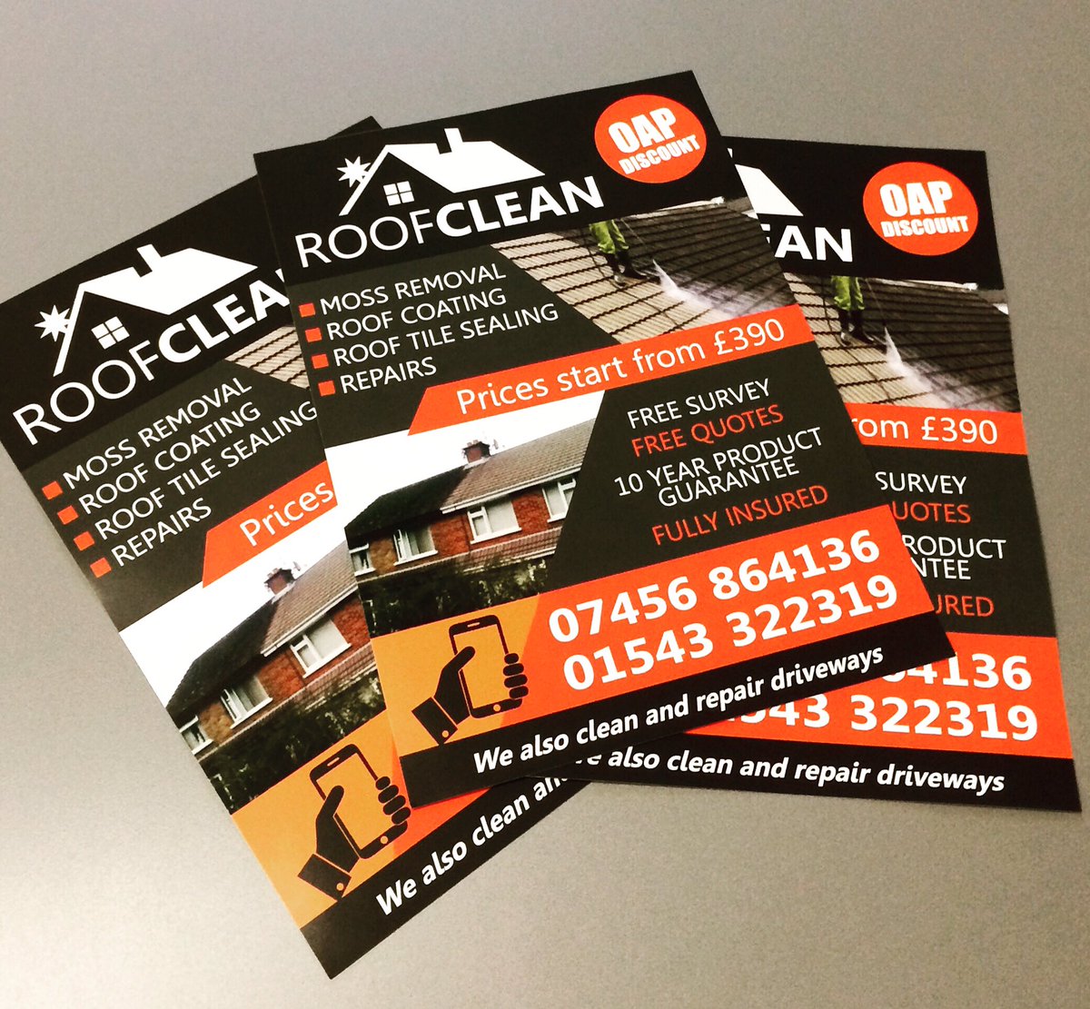 A5 flyers for 'Roof Clean' #design #print #display #printing #GraphicDesign #Branding #artwork #designer #logo #logodesign #signs #signage #graphics #stickers #vinyl #vehiclewrap #vehiclegraphics #clothing #workwear #businesscards #magnetics #banners #localbusiness