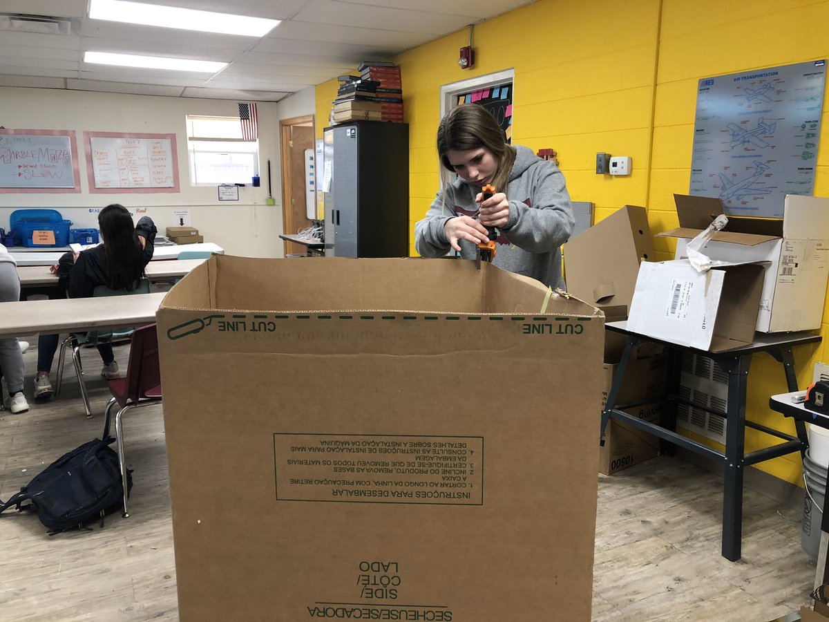 MrsLillie's tweet photo. @vperezy game on!! Shoutout to Kluver’s and #cpsreds BOE for the cardboard! Starting cardboard boats today..... #cmsok @Wheeler_Sci https://t.co/YJZqGCJ3uV