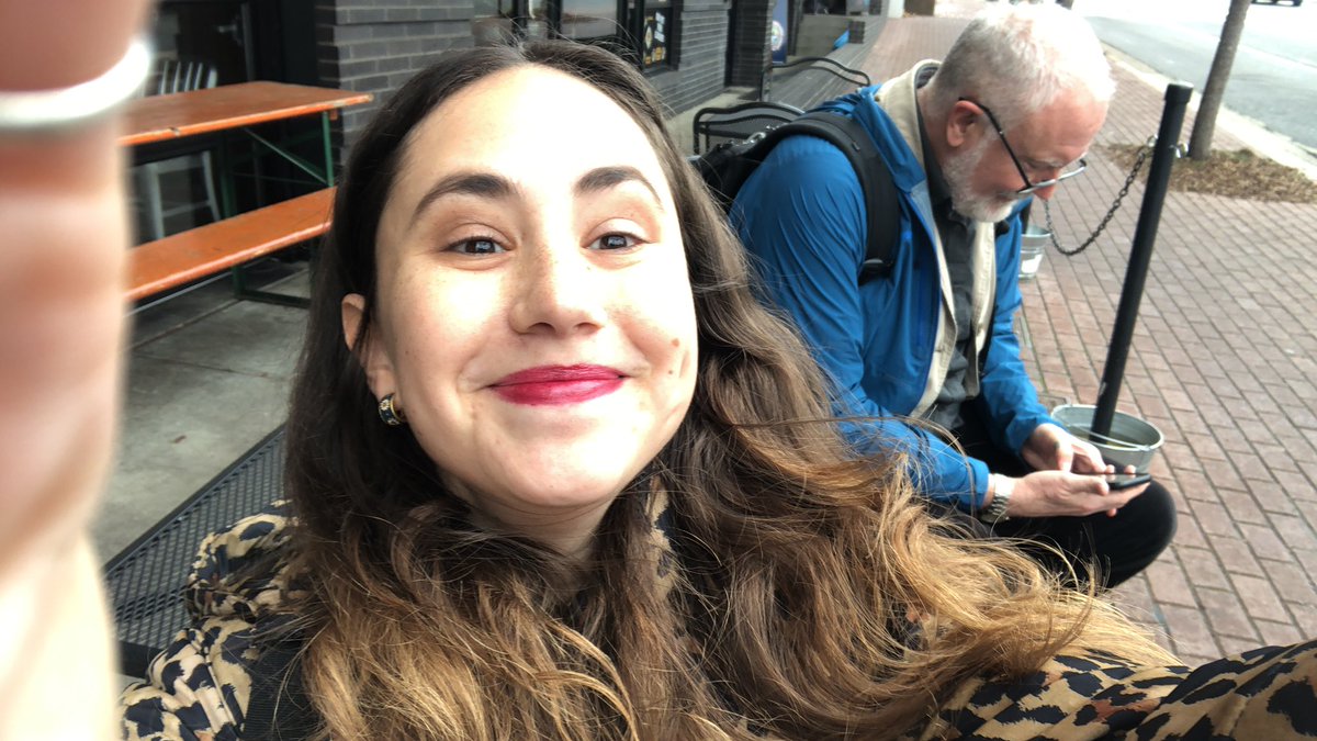 ellevoges's tweet photo. Waiting for the bus with @rogershall Happy we have chairs at taco mama! #ldcsvu #wegosafe https://t.co/BSy2wnnKk0
