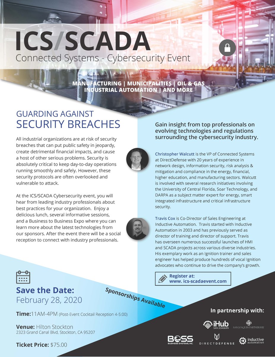 Last chance to register for our Cyber-security event this friday 2/28! Check in starts at 11am.
ics-scadaevent.com
