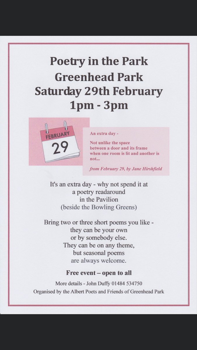Do you enjoy poetry? If so, please join us on Saturday; the session provides a perfect opportunity to share (or simply listen to) poems in a relaxed atmosphere.
