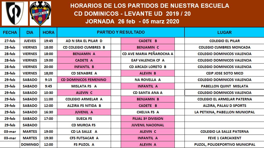 Estos son los horarios para el fin de semana de nuestros equipos de la base. Suerte para todos. ¡¡¡