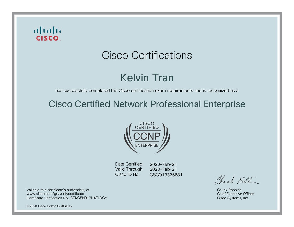 Alief_Career's tweet photo. Congratulations to Kelvin Tran who recently obtained his Cisco Certified Network Professional Enterprise certification. The CCNP Enterprise is offered by Cisco &amp; is a mid-tier certification below expert-level CCIE. @AliefISD @AliefCTE @ElsikHighSchool @Alief_CFAC_IT #aliefleads https://t.co/0biqxSZ1Vp